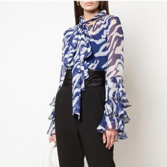 Prabal Gurung Ruffled-Cuffs Silk Blouse - Picture 2 of 13